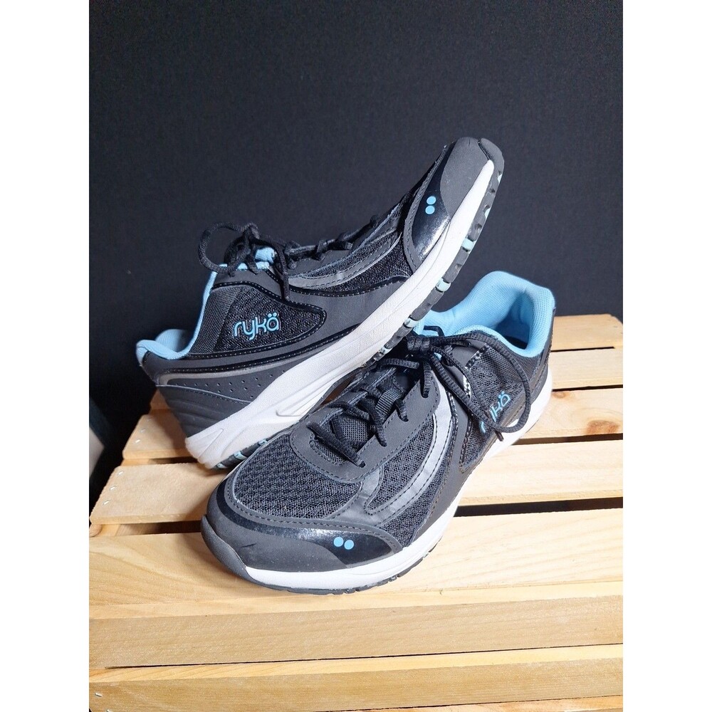 Ryka Dash 3 Black Blue Athletic Running Walking Shoes Women's 9.5W Wide Sneaker
